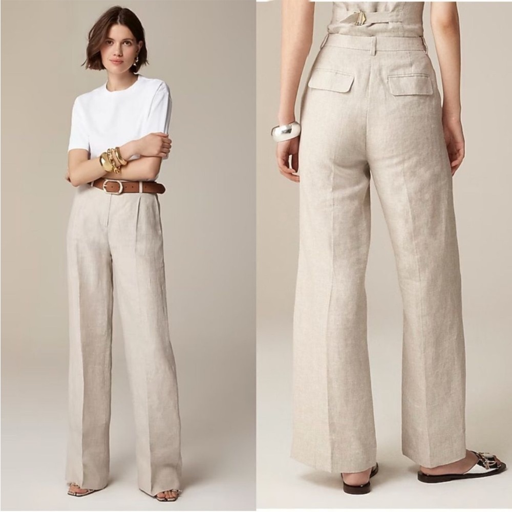 J. Crew Essential High-Rise Wide-Leg Linen Pants in Natural Size 6